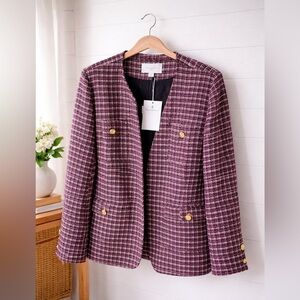 Tuckernuck Pomander Place Plum and White Tweed Blazer with Gold Buttons, M, NWT